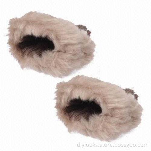 Universal Fashion Women Winter Half Finger Knit Wool Fur Faux Cony Hair Gloves (Khaki)